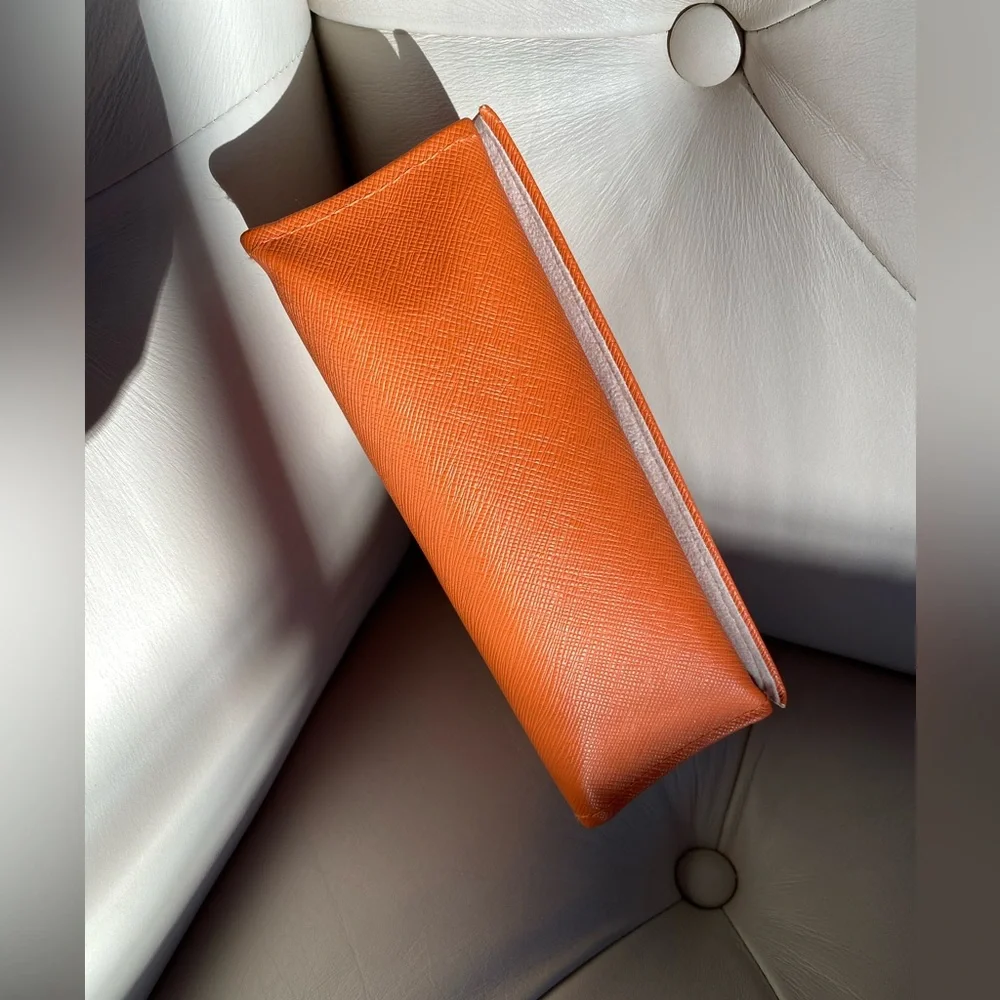 Tory Burch Orange Leather Sunglasses Case Eyeglass Hard Case Very Good